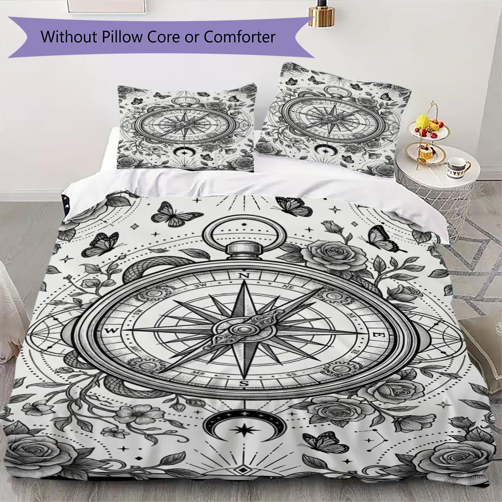 Compass Pattern Bedding uilt Set uilt Cover Pillowcase Home Decoration Birthday Gift (1 * duvet cover + 2 * pillowcase without core)167