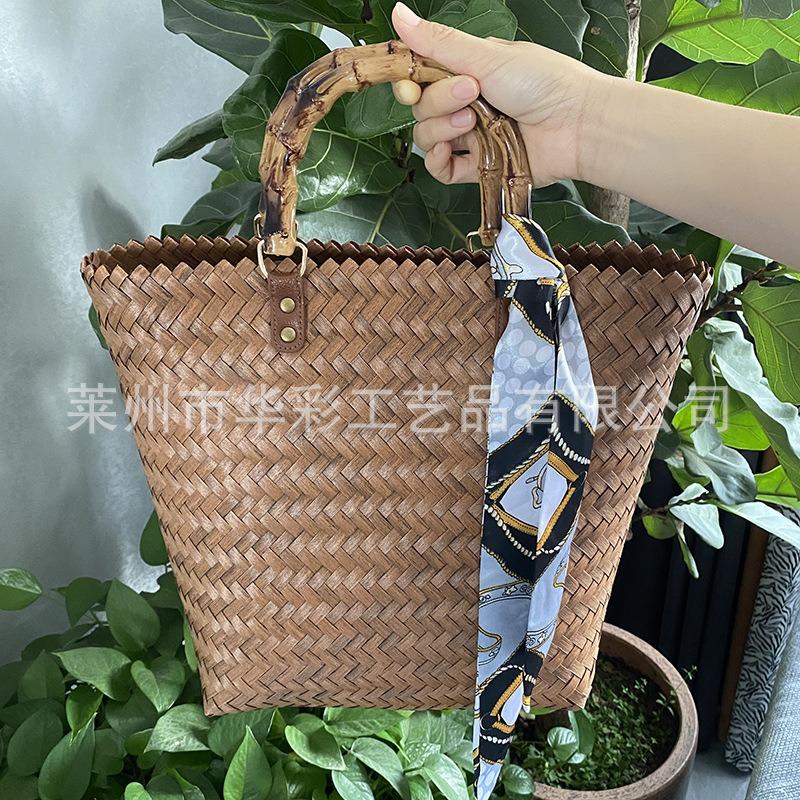 New Bamboo Bag Shopping Basket Handlebar Retro Simple Going Out Large Capacity Versatile Woven Bag Handbag