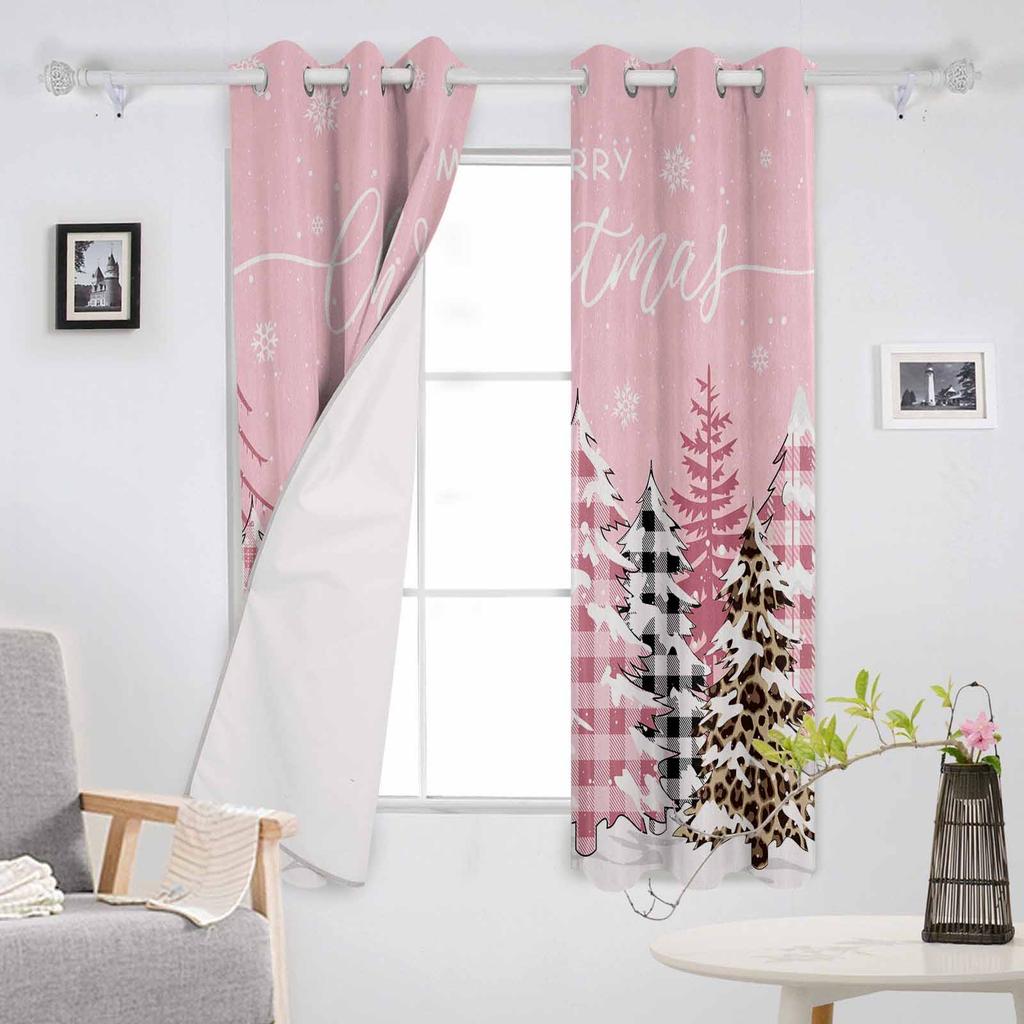 Christmas Winter Grid Christmas Tree Blackout Curtains For Living Room Bedroom Window Treatment Blinds Drapes Kitchen Curtains