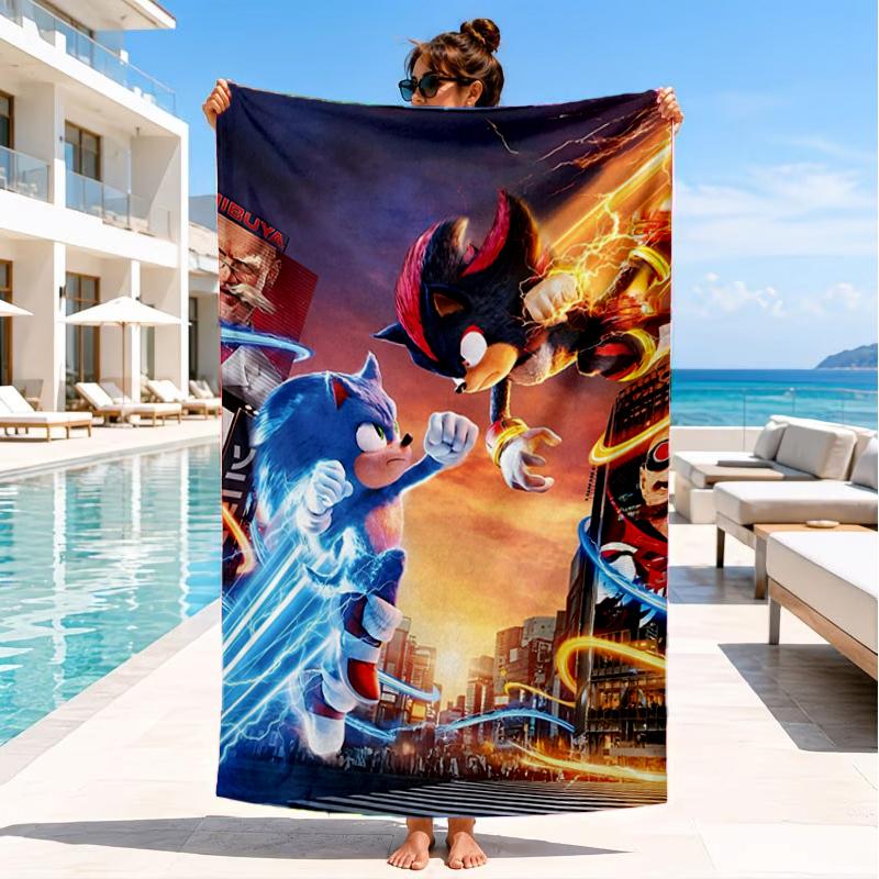 Blue Hedgehog In Action Beach Towel, Super Soft Microfiber, Perfect Gift for Her/Him, Birthday, for Pool, Beach, Travel, Decor Beach Party