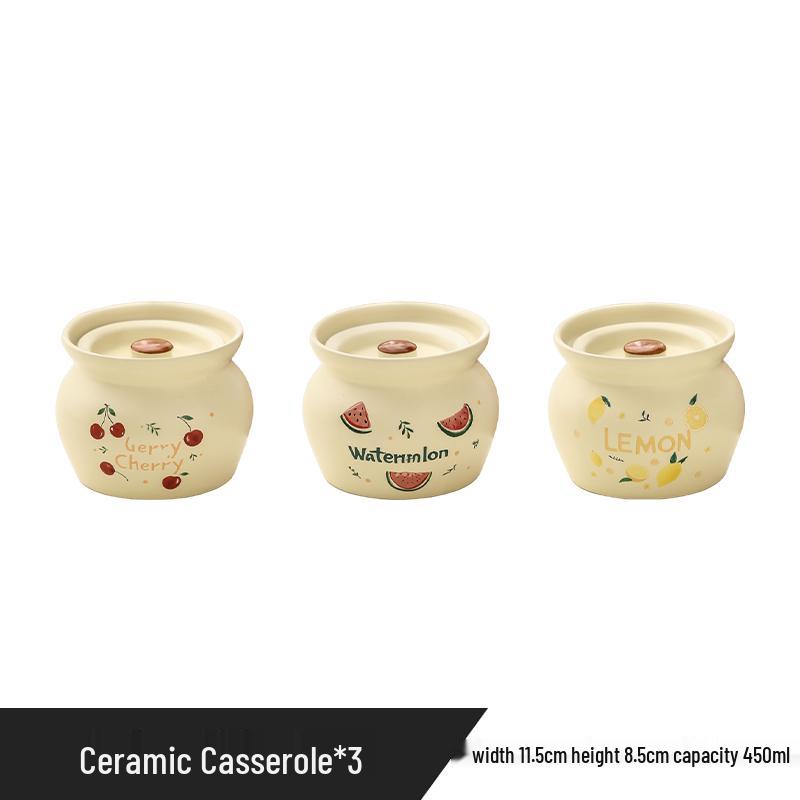 Ceramic Earthen Pot with Lid for Stews & Double Boiled Dishes - Single-Serve Steamed Egg Cup Included