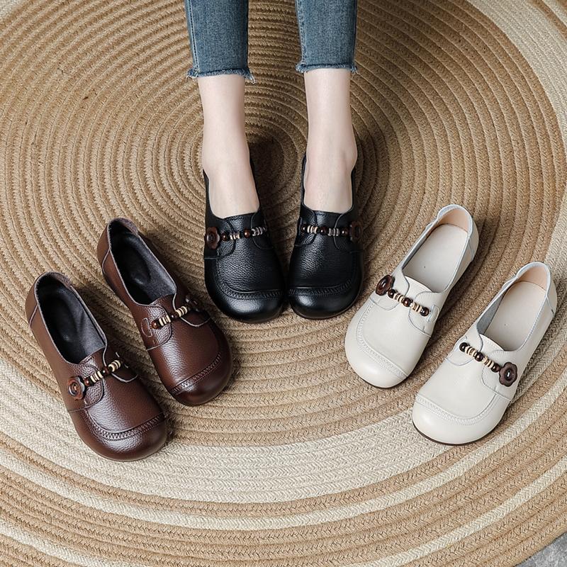 Neue Damen Loafer Schuhe Anti-Rutsch Retro Echte Leder Schuhe Damen Übergröße Bequeme Damenschuhe Frühling und Herbst