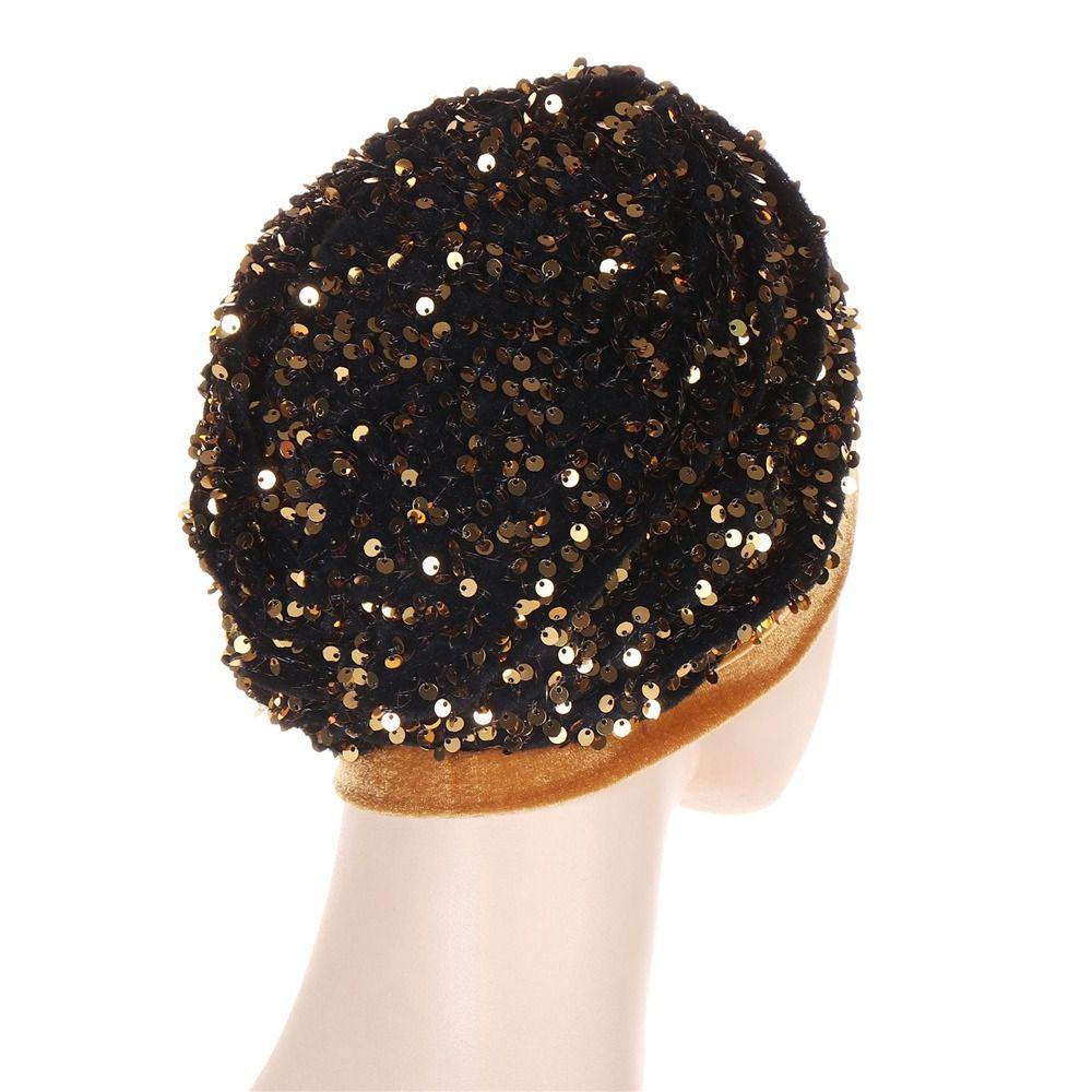 Elegant Glitter Sequins Headscarf Muslims Bonnet Hijab Chemo Cap Head Wraps Turban Hat