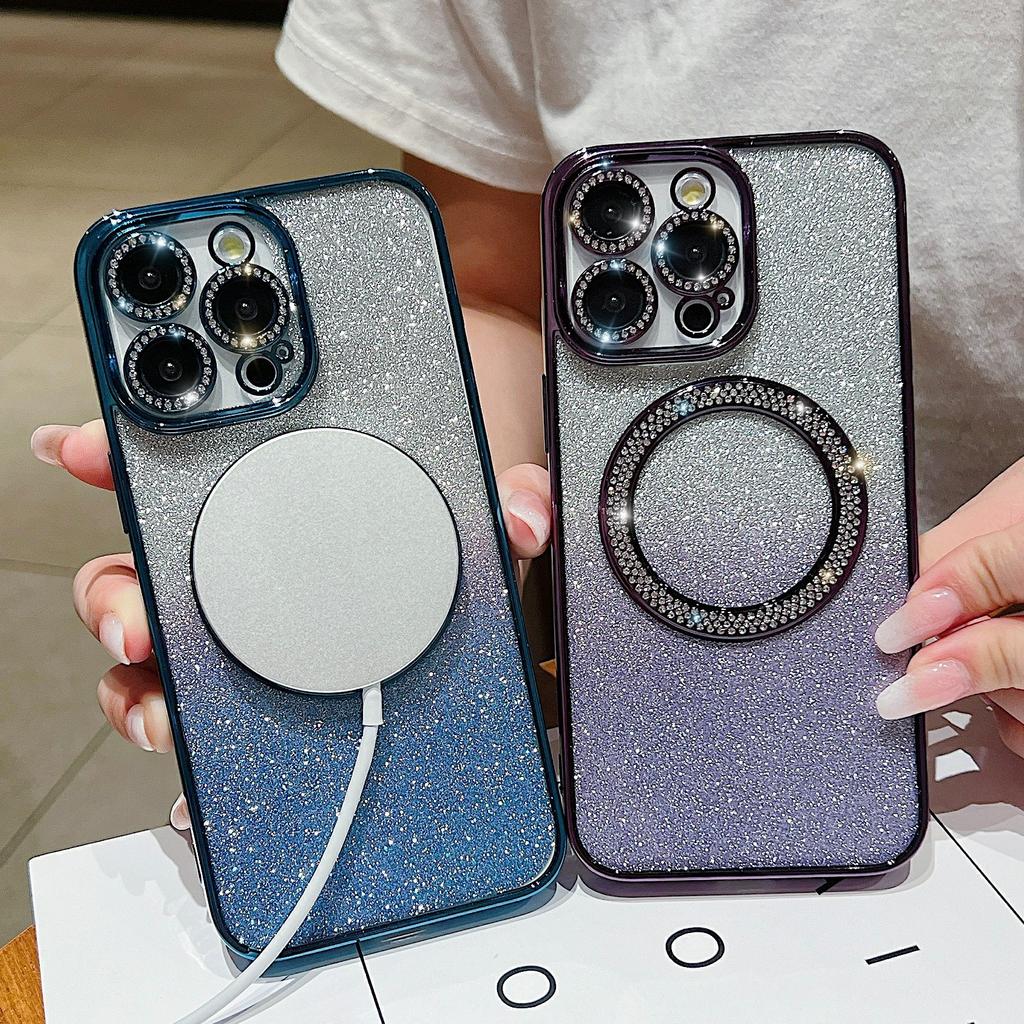 Für iPhone 14 Pro Magnetische Hülle Stoßfest TPU+PC Handyhülle mit Farbverlauf Glitzer