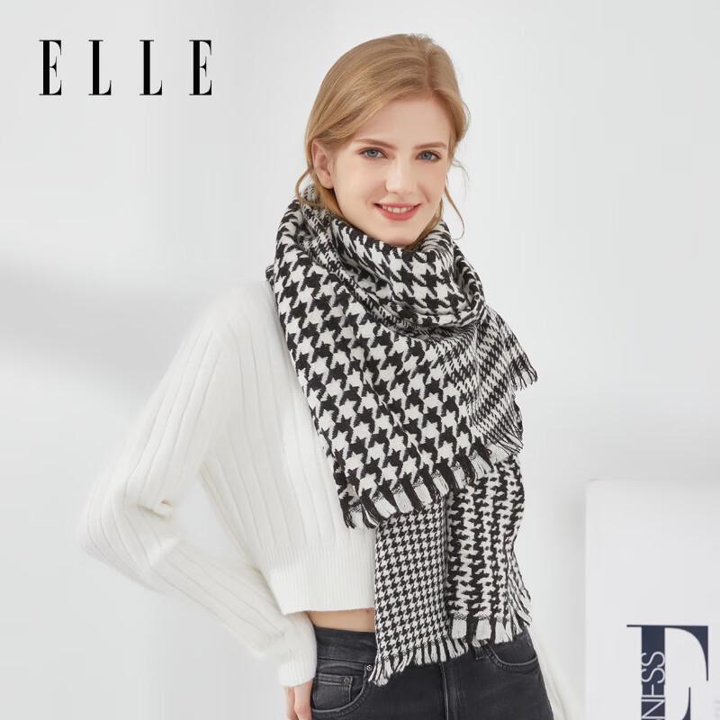 ELLE 100% Wool Houndstooth Scarf & Shawl Gift Set