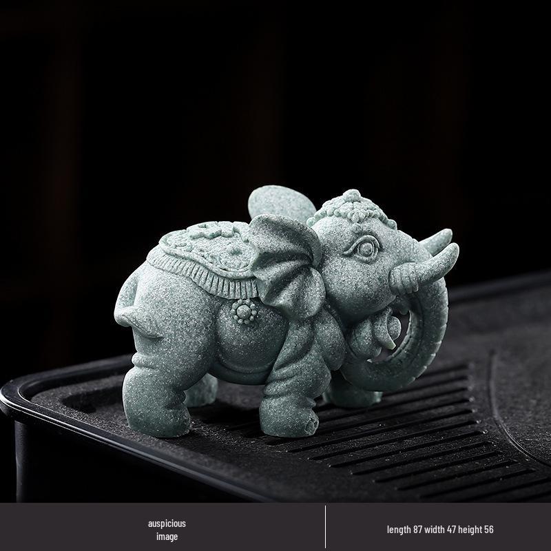 

Green Sandstone Elephant Ornament – Chinese Style Decor for Home & Living Room