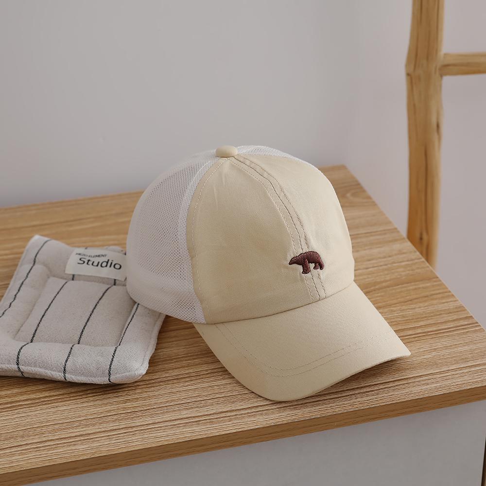 Solid- Embroidered Polar Bear Quick-Drying Baseball Cap for Summer, Breathable Mesh Children's Sun Protection Hat