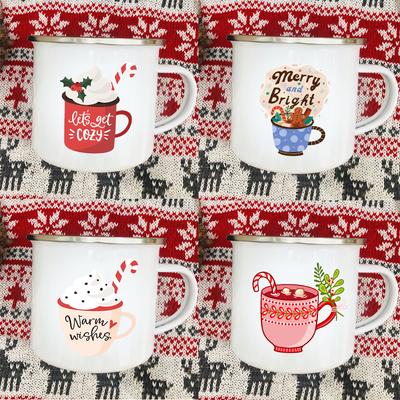 Let's Get Cozy Print Mugs Enamel Coffee Mugs Handle Hot Cocoa Mugs Festive Party Drink Beer Juice Mugs Christmas Xmas EVE Gifts