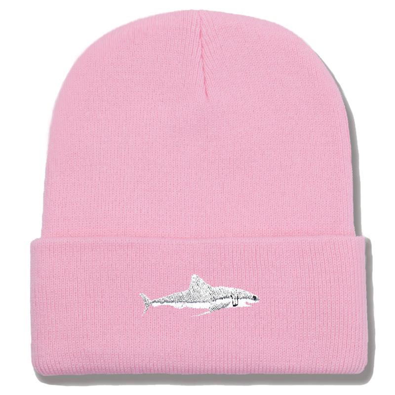 Shark Embroidery Knitted Beanie with Ear Protection for Autumn/Winter - Unisex Casual Hat