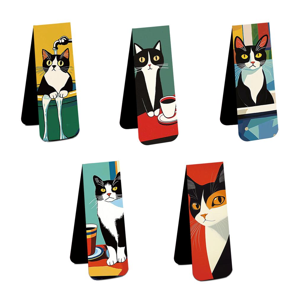 5PCS Simple and Fun Cat Magnetic Bookmarks Reading Book Pages Marking Student Decoration Page Marking Cards