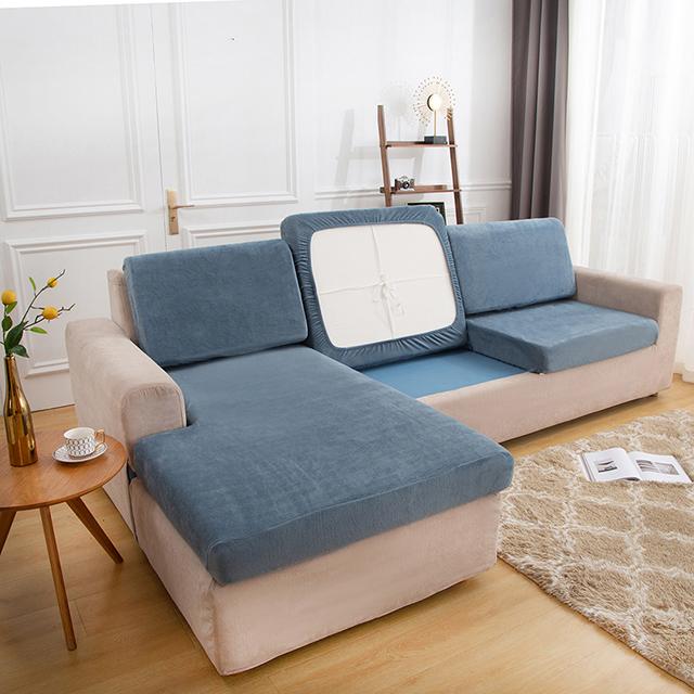 

Плюшевый чехол на сиденье дивана, толстый чехол для диванной подушки, эластичный угловой чехол для подушки сиденья, однотонный защитный чехол для мебели Normal Size1(S)-1pc