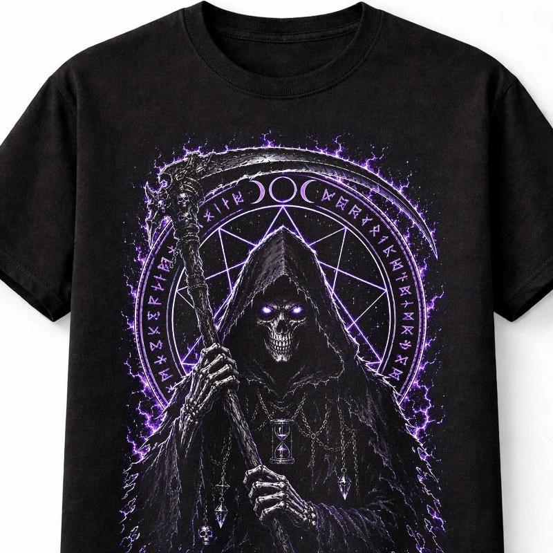 Grim Reaper Gothic Horror Occult Skeleton Black Unisex TShirt S