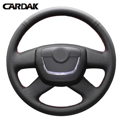 CARDAK Black Leather Steering Wheel Cover for Skoda Octavia Superb 2012 Fabia Skoda Octavia a 5 A5 2012 2013 Yeti 2009-2013
