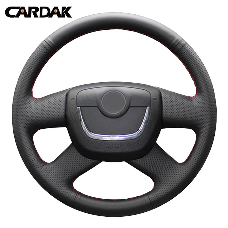 CARDAK Zwarte Lederen Stuurwielhoes voor Skoda Octavia Superb 2012 Fabia Skoda Octavia a 5 a5 2012 2013 Yeti 2009-2013