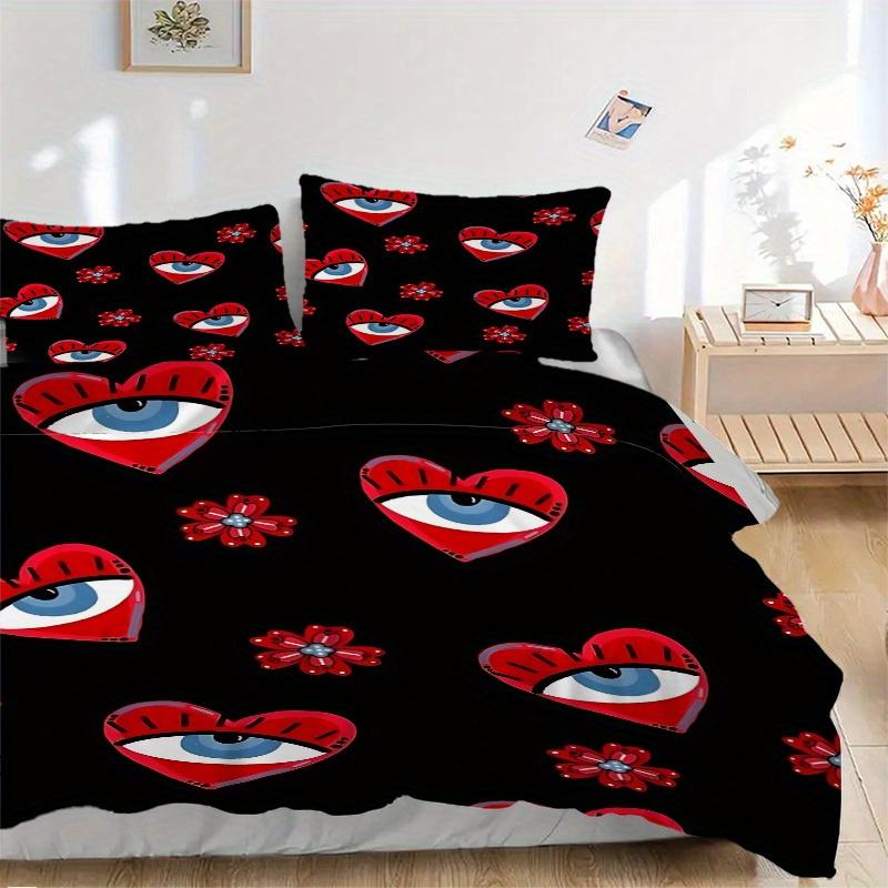 

3pcs Heart Eyes Bedding Set, Suitable for Bedroom Decoration, (Includes 1 Duvet Cover And 2 Pillowcases, Quilt Not Included) yy250822134 135x200cm