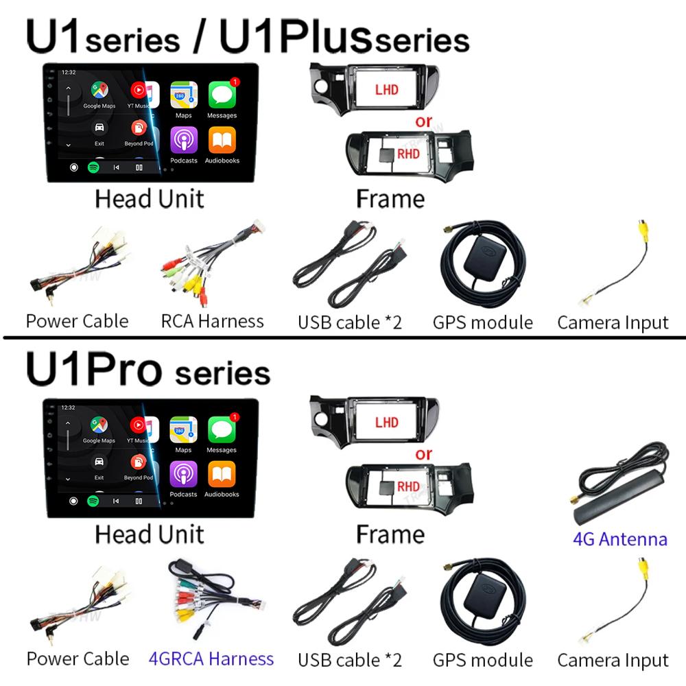 Car Radio Android 14 Carplay Auto WIFI+4G Multimedia Player For Toyota Aqua LHD RHD 2011 - 2017 Autoradio Stereo 2din Head Unit