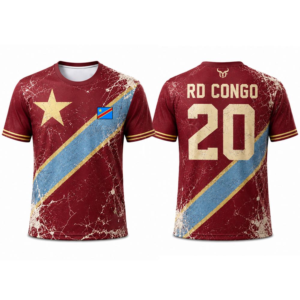 2026 New RD Congo Flag Print Football T-shirt Summer Vintage Breathable Casual Crew Neck Tops Sports Training Jersey Men's Gift