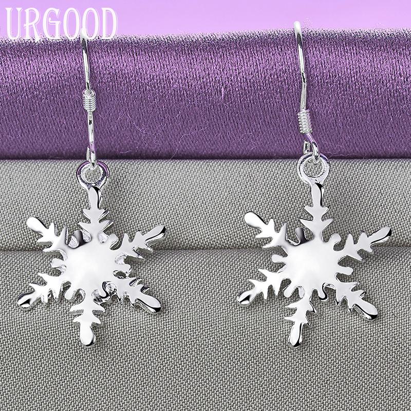 925 Sterling Silver Mesh Snowflake Wisiorek Kolczyki Biżuteria