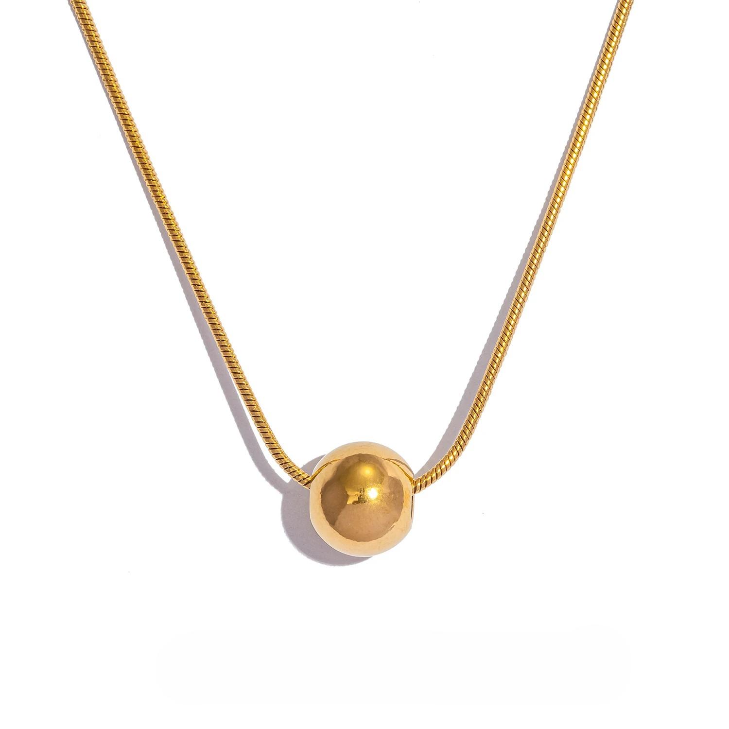 

Minimalism Stainless Steel Round Bead Necklace Handmade Chain Collar Necklace Tarnish Resistant Jewelry for Women золотой