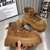 Platform Ankle Boots Women's Mid Heels Designer Shoes Winter  Fashion Chelsea Boots New Goth Walking Lace Up