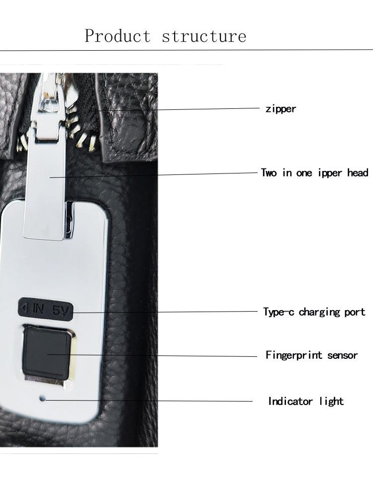 Men's High-End Genuine Leather Briefcase with Anti-Theft Fingerprint Lock - Single Shoulder Crossbody Business Handbag