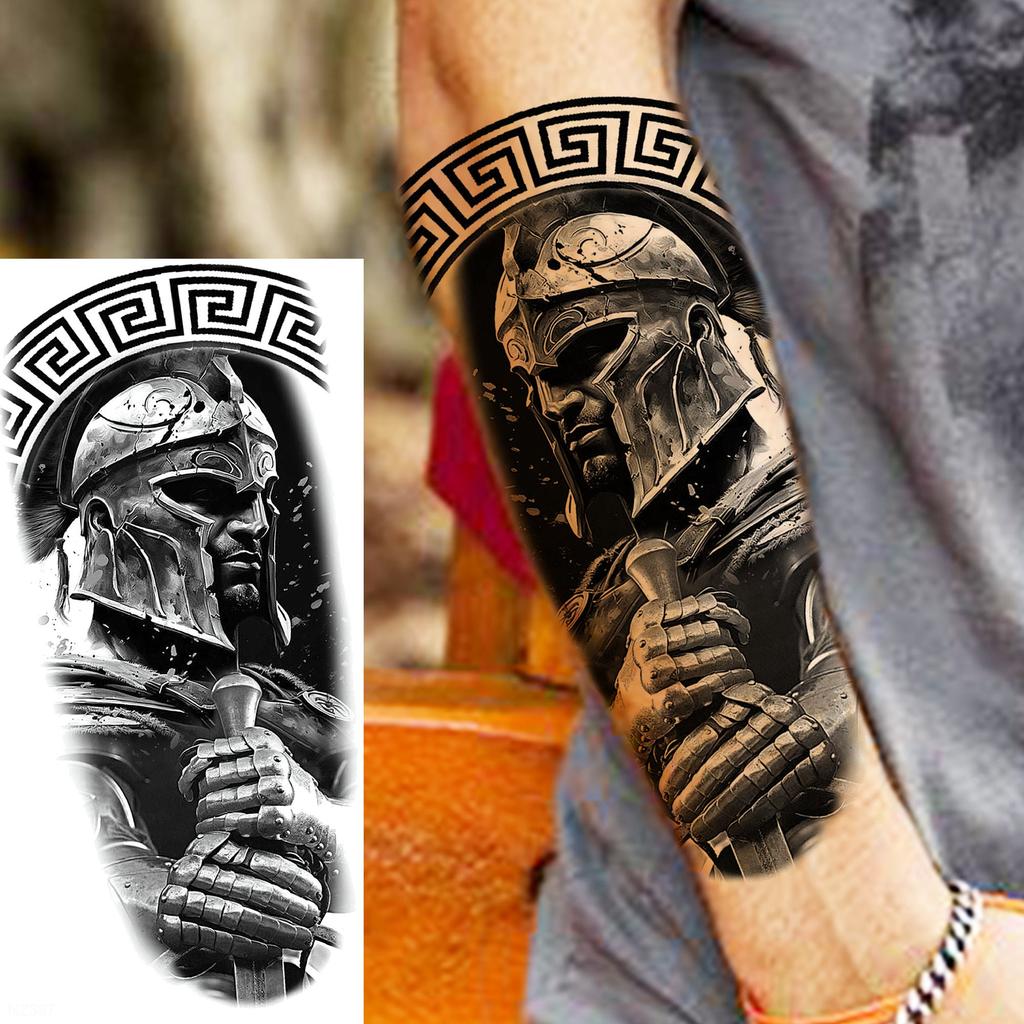1 Sheet Warrior Gladiator Temporary Tattoos For Men Women Spartan Hero Tatoos Waterproof Realistic Fake Body Arm Tattoo Stickers