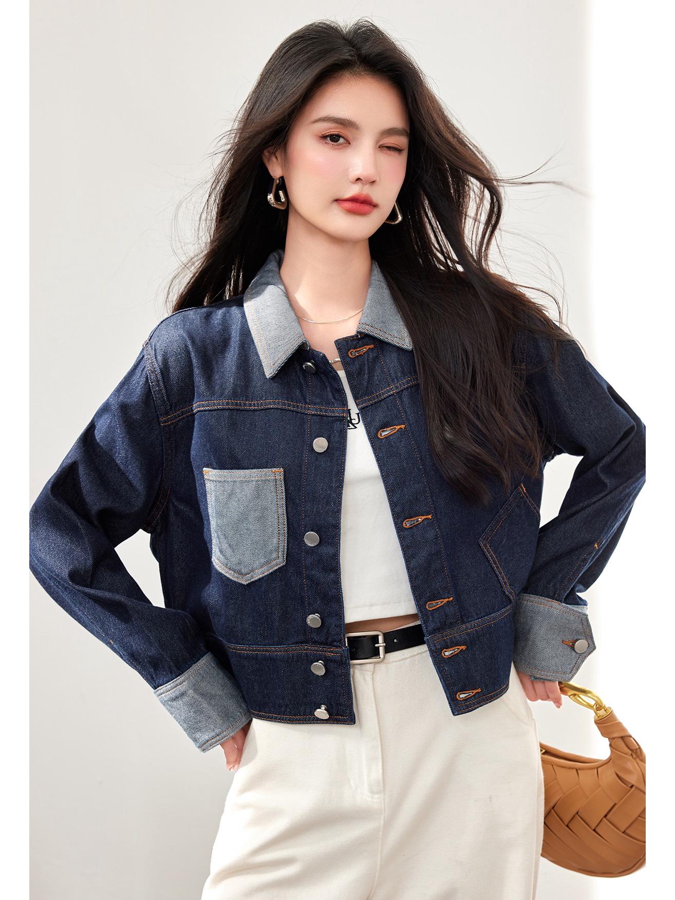 

Women s Color Block Denim Cloud Jacket - Loose Fit, Drop Shoulder Large
