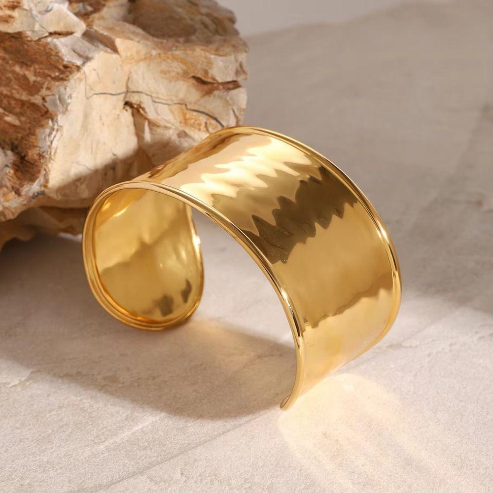 Stainless Steel Hammer Pattern Bracelet Hammered Texture Open Cuff Bangle Autumn Season