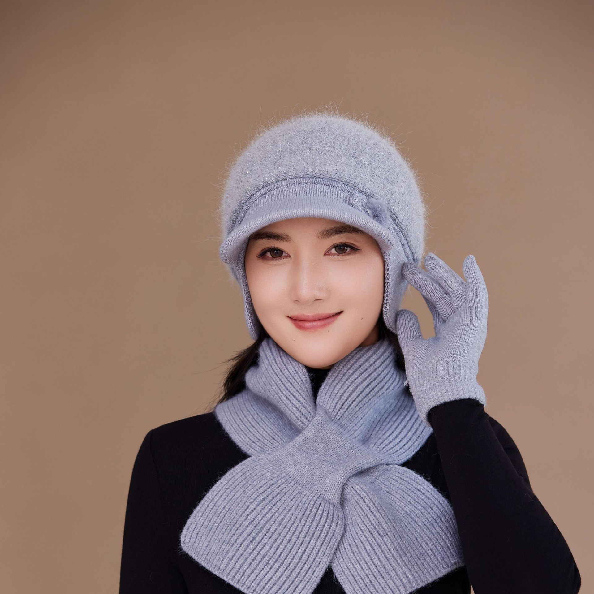 

Плюшевая теплая вязаная шапка из кроличьего меха для дам и матерей. Модная и универсальная плюшевая шляпа-ведро для женщин среднего и пожилого возраста. Зимняя шапка one size