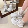 Leather Dad Shoes Children's Spring and Summer New Thick-soled Heightening Women's Shoes Mesh Breathable Casual Sports Shoes