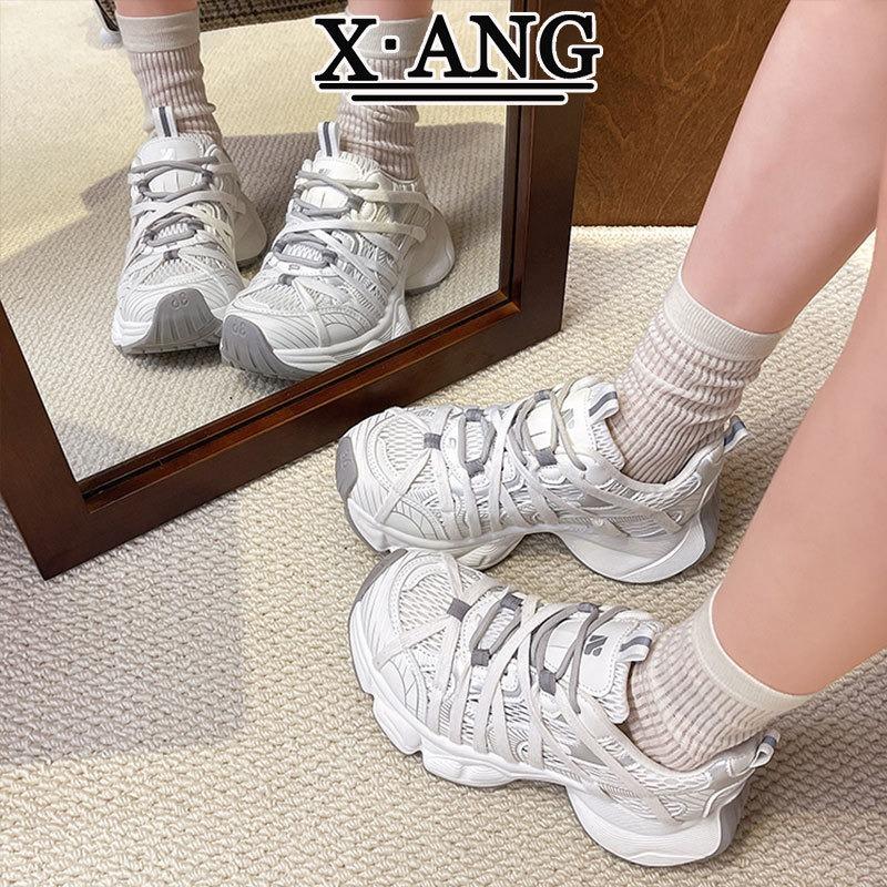 Leather Dad Shoes Children's Spring and Summer New Thick-soled Heightening Women's Shoes Mesh Breathable Casual Sports Shoes
