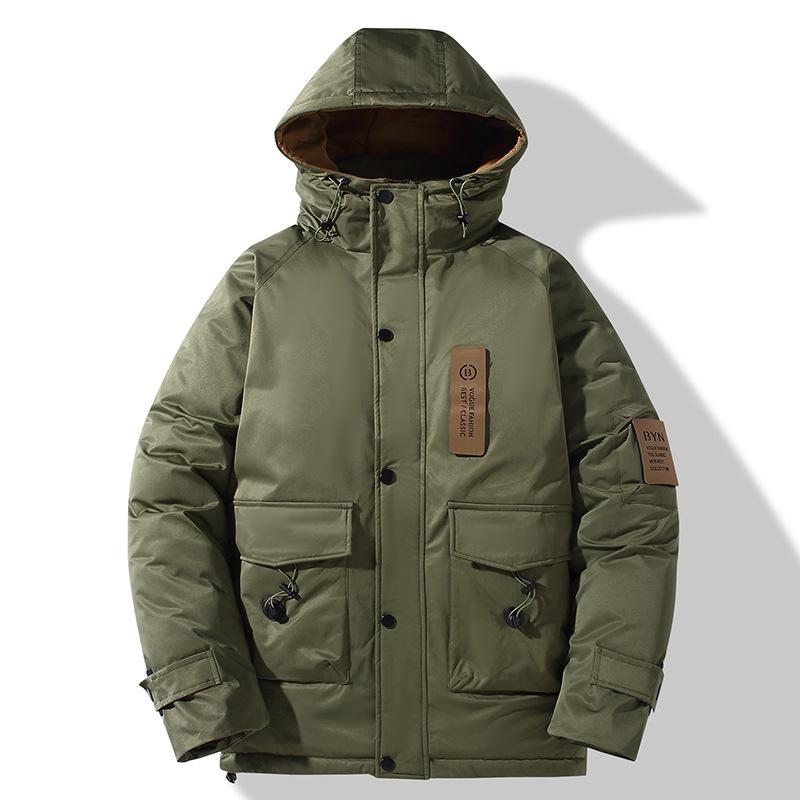 2025 Winter Extra Large Men's Japanese-Style Hooded Cotton Workwear Jacket - Trendy Mid-Length Casual Coat, Plus Size, Warm.