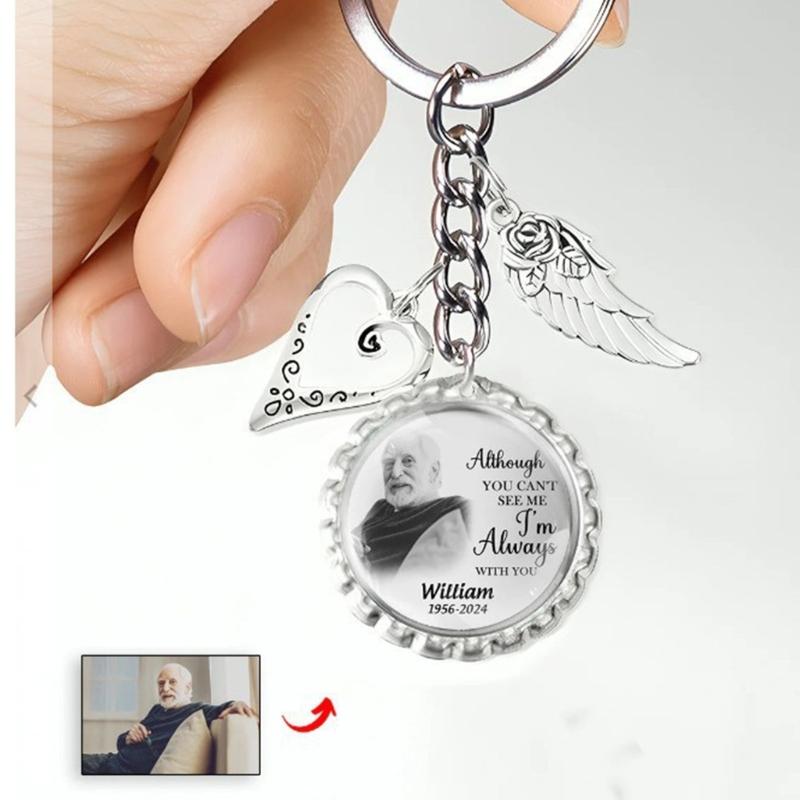 Portachiavi Personalizzato con Foto con Disegni di Bouquet con Ali di Rosa Acciaio Inossidabile Personalizzato per Anniversario Compleanno Ricordi