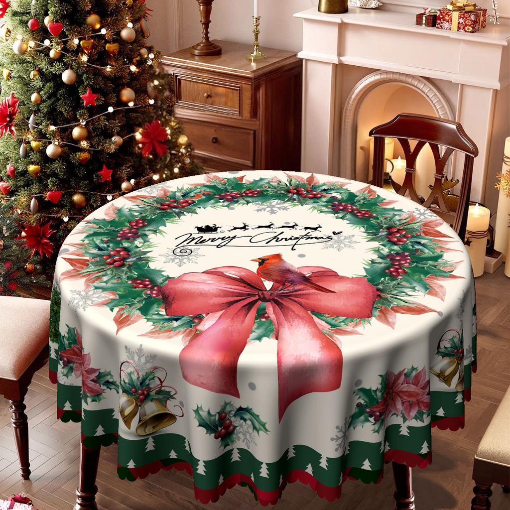 Christmas Party Tablecloth, Waterproof, Snowflake Bell Print, Rectangular Coffee Table Cloth, Holiday Decorative Cloth