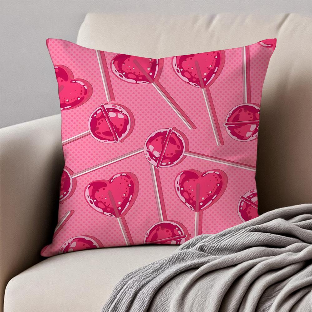 Sweet pink candy Cushion Cover Pillowcase Antidustmite Invisible Zipper Short Plush Sofa Cushion