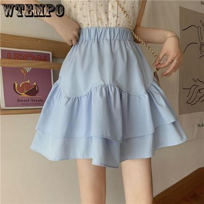 Saia feminina de cintura alta com babados e babados, estilo niche, estilo verão, fina, fofa, cintura alta, pequena, swing