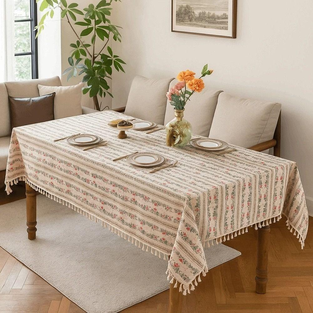 Rectangular Printed Tassels Tablecloth Party Supply Smooth Table Cover Cloth Wear-resistant Anti-splash Water
