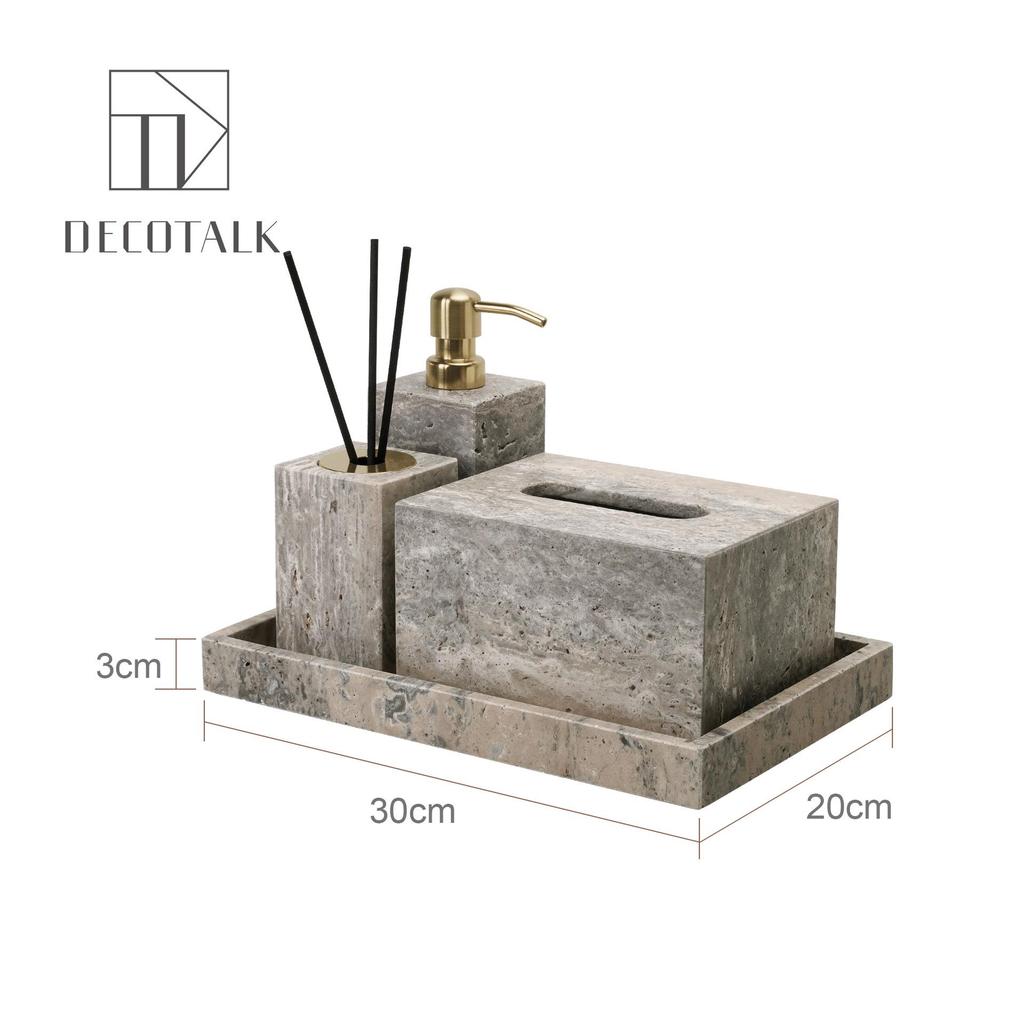 Set da Bagno Travertino Grigio Argento Wabi-Sabi: Vassoio e Decorazione per Lavabo.