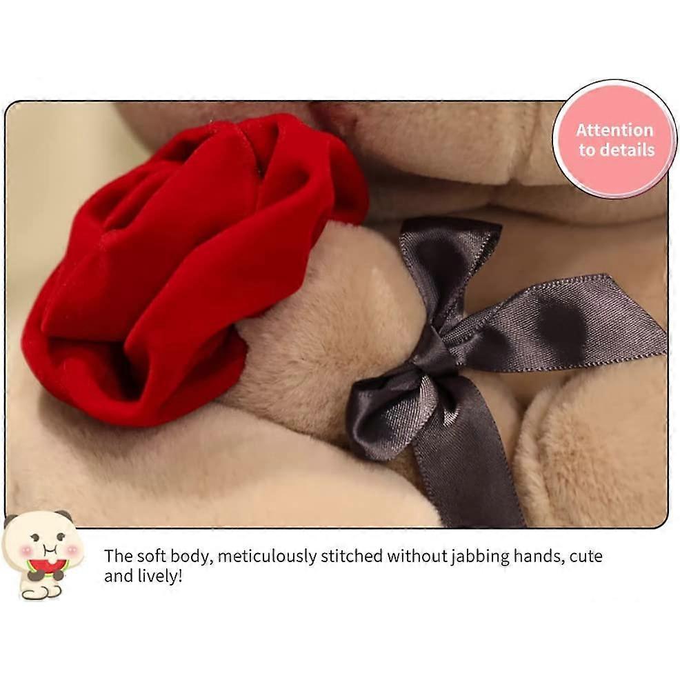 Plush Stuffed Animal Bear with Rose, Cute Stuffed Animal Toys Pillow Teddy Toys Bear Doll Gift for Kids Boys Girls Birthday Christmas Valentines Day G
