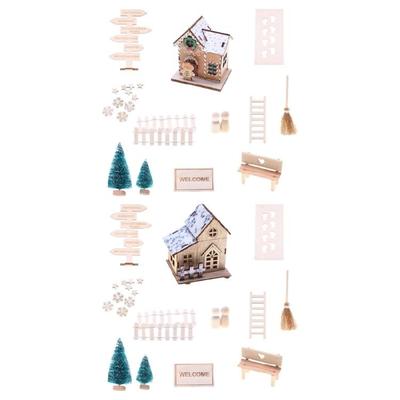 Christmas Theme Doll House Assembly Kits with Accessory Christmas Decoration Safe LED Light Cabin for Kids Adult Crafting