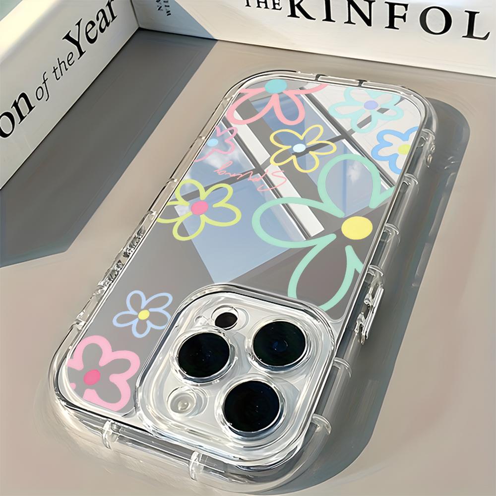 Cute Colorful Doodle Floral Mirror Soft Phone Case For iPhone 17 16 15 14 13 12 11 Pro Max 17 Air X XR XS 7 8 Plus Back Cover