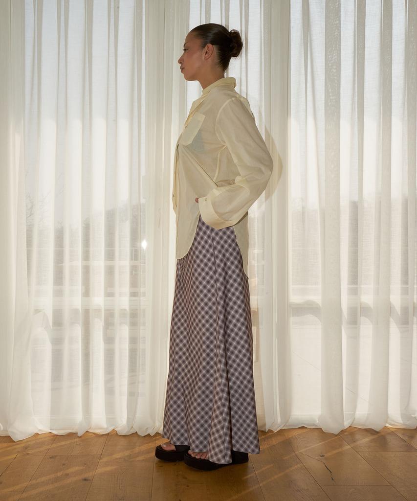 Probo Elastic Maxi Long Check Skirt / Brown