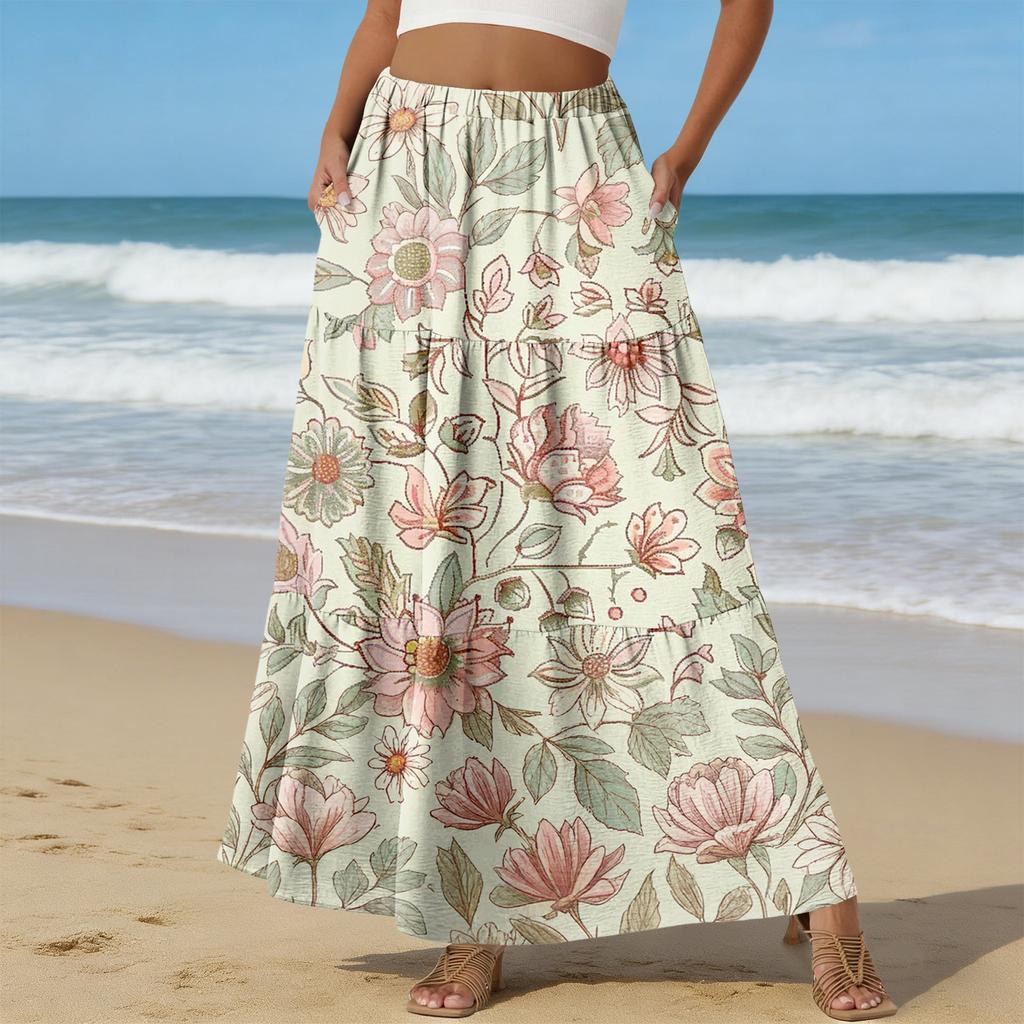 Damen Casual High Waist Kordelzug A-Linien Rock Farbiger Rock Mit Taschen