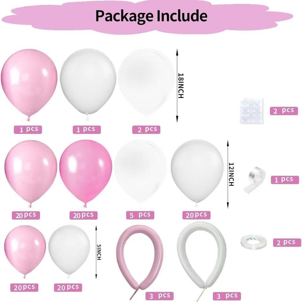 120-Piece Maca Pink And White Balloon Set, Birthday Party Valentine'S Day Decoration Balloon Arch