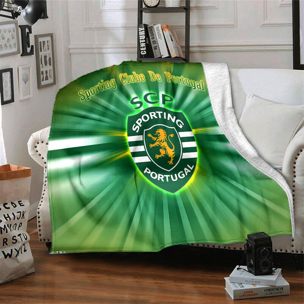 Sporting football Crest Flannel Blanket, Soft Polyester, Modern Design, All-Season for Camping, Travel, Gifts for holidays or birthdays
