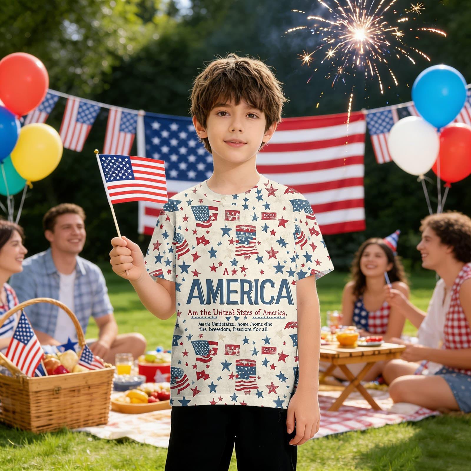 

Детская повседневная футболка с принтом ко Дню независимости, с круглым вырезом и коротким рукавом 100 бежевый