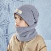 Fleece Lining Cap Scarf Set Solid Color Beanie Hat Soft Compact Scarf Outdoor