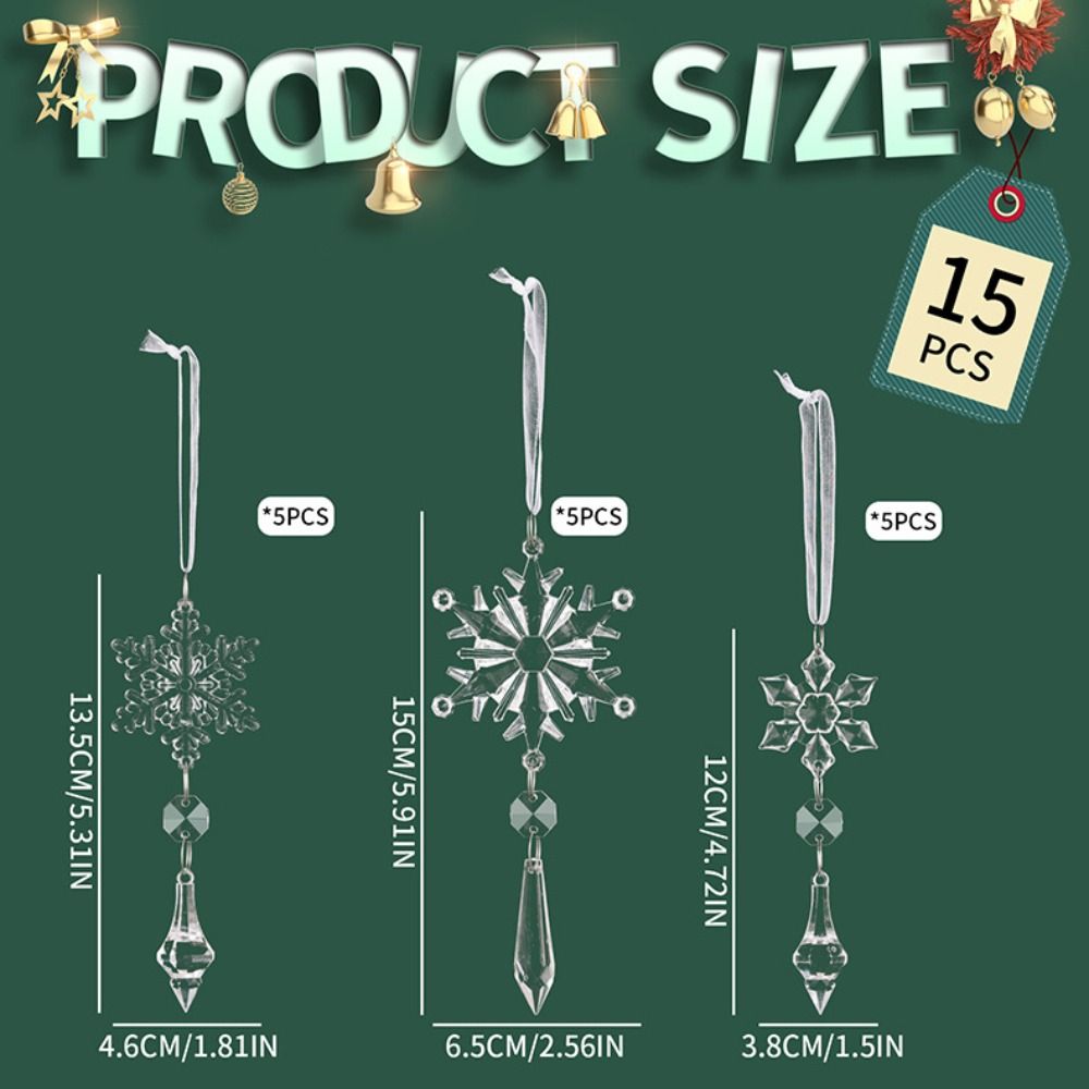 15Pcs Acrylic Christmas Snowflakes Transparent Shatterproof Acrylic Snowflakes Hanging Pendant Clear Simulation