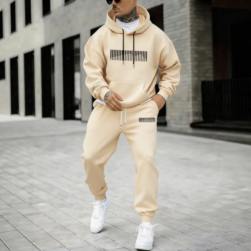 Mens Casual Hooded Tracksuit Set Fleece Lined Loose Fit Printed Streetwear Teens Young Adults