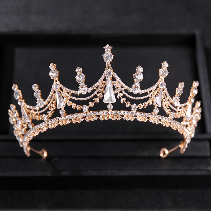 Corona Nuziale Accessori per Capelli Matrimonio d'Oro Strass di Cristallo Tiara e Corone da Sposa Accessorio per Capelli Diadema Ornamento per Capelli